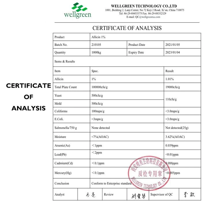 COA of Allicin 1%